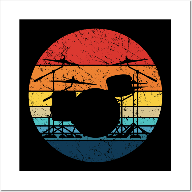 Drummer Retro Drum Set Silhouette Illustration Wall Art by hobrath